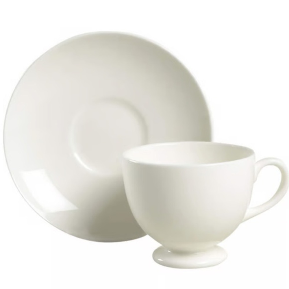 Wedgwood White Bone China Leigh Shaped Footed Cup & Saucer Made in England New‎
